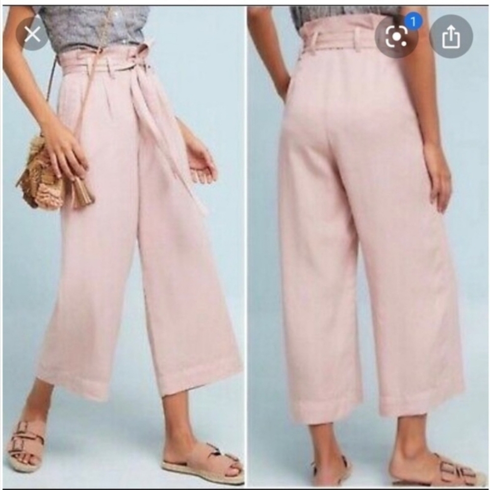 Anthropologie Pink High-Waisted Belted Cropped Pants Sz 8